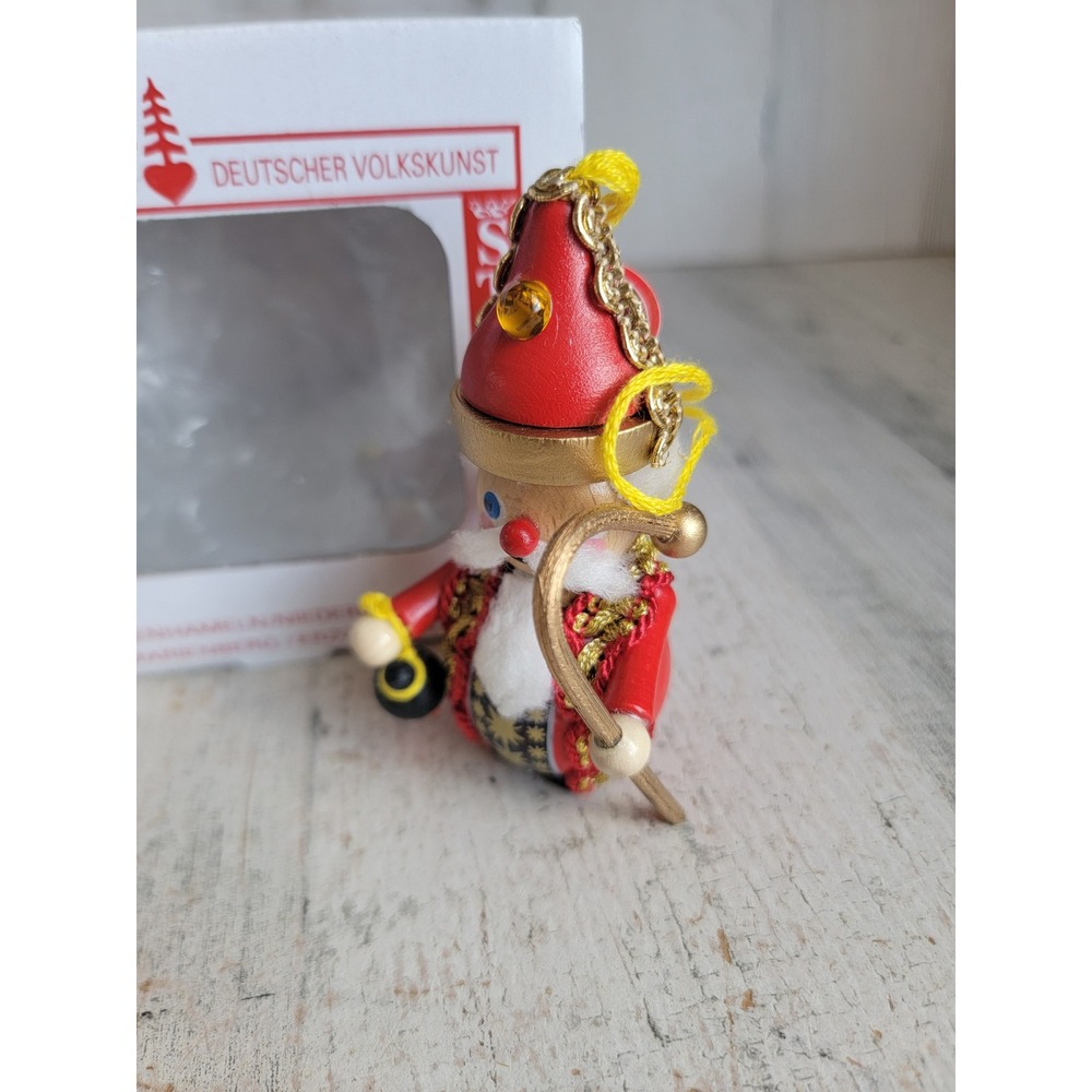 Steinbach German Santa Claus vintage ornament Xmas wooden cane lantern